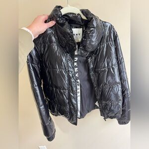 DKNY Shiny Black Puffer Jacket for Women